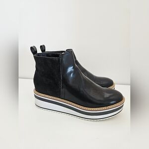 Zara Black Platform Chelsea Boots - Size 39 Mixed Media Leather & Suede - Stripe